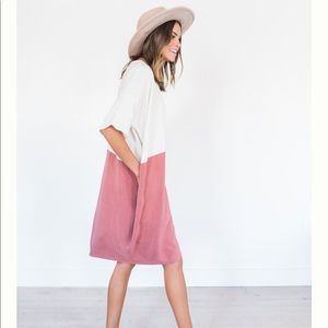 NWT COLOR BLOCK LINEN DRESS IN RUST